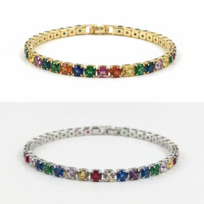 Multicolor Cubic Zirconia Tennis Bracelet 2mm 3mm