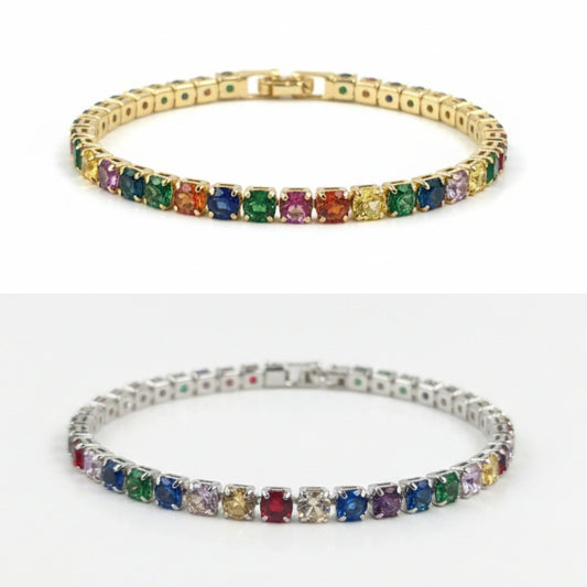 Multicolor Cubic Zirconia Tennis Bracelet 2mm 3mm