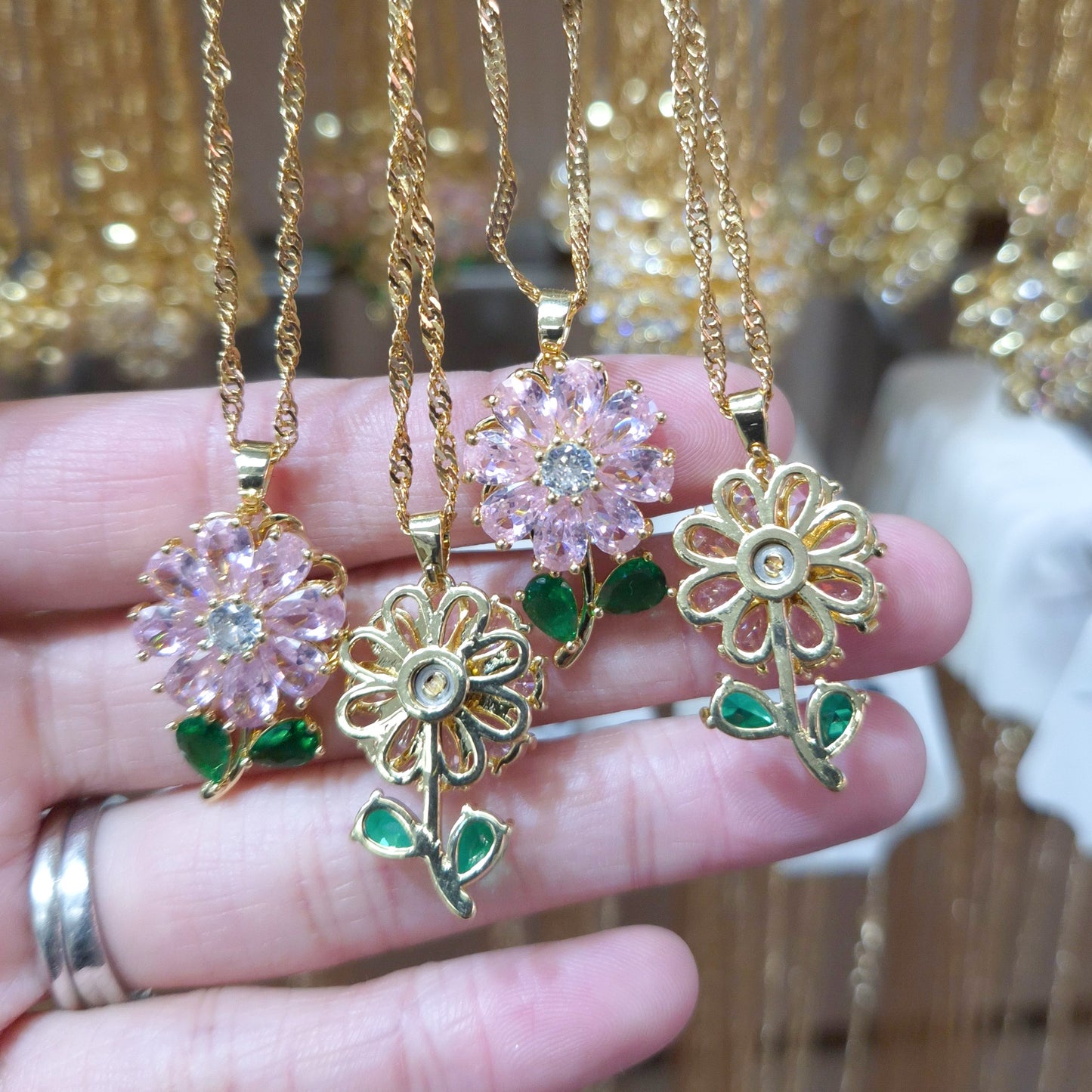 Pink Blossom Flower Fidget Spinner Necklace