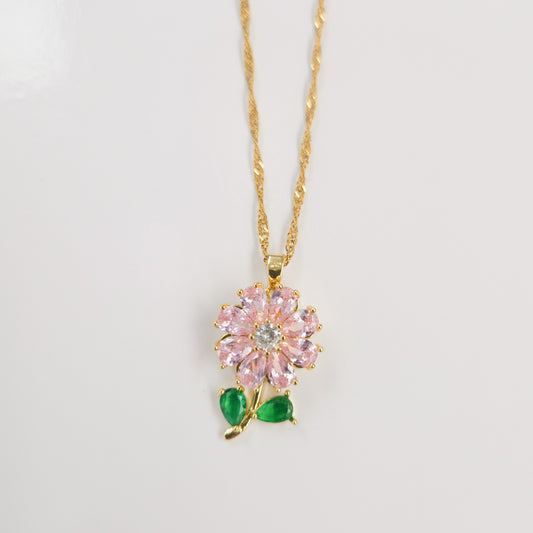 Pink Blossom Flower Fidget Spinner Necklace
