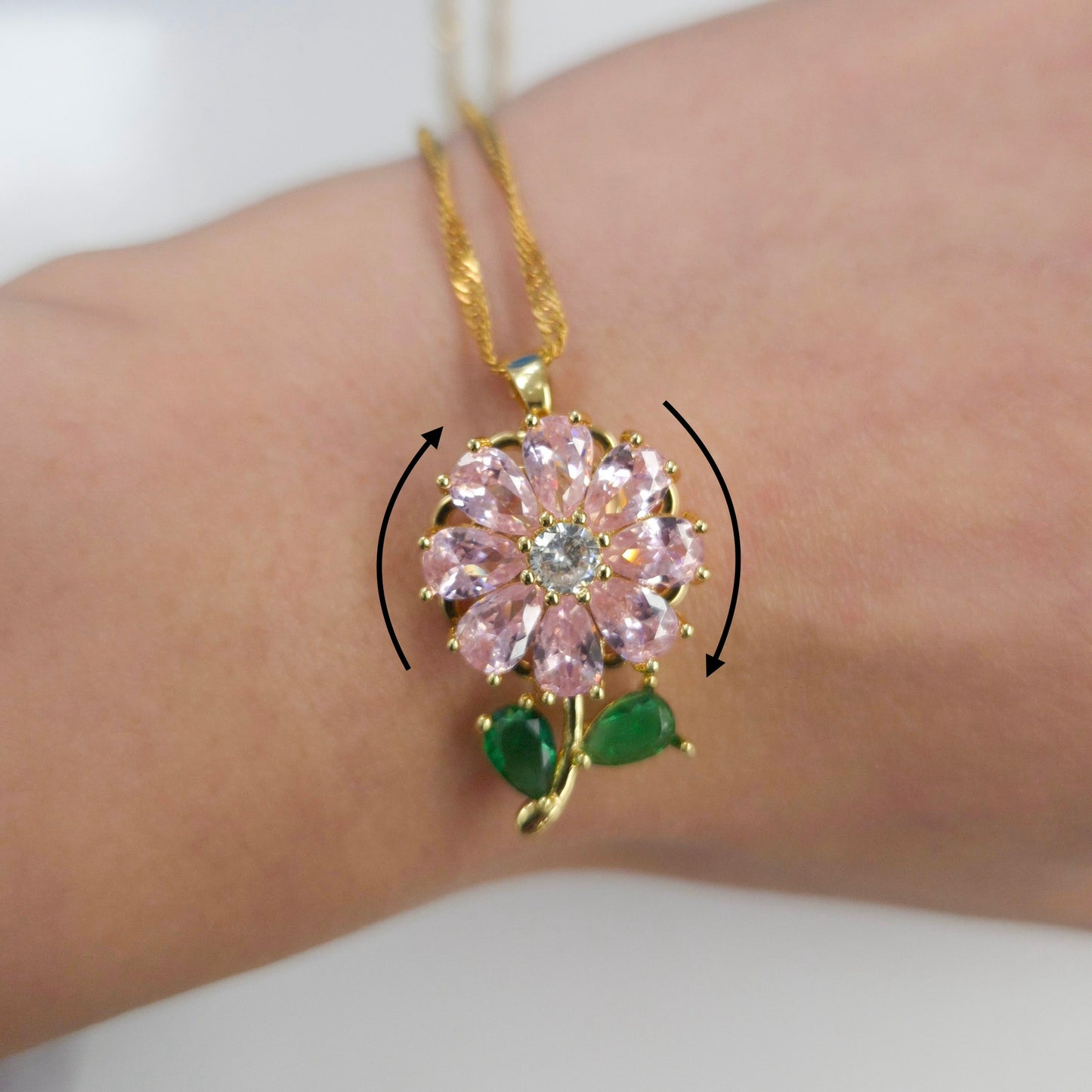 Pink Blossom Flower Fidget Spinner Necklace