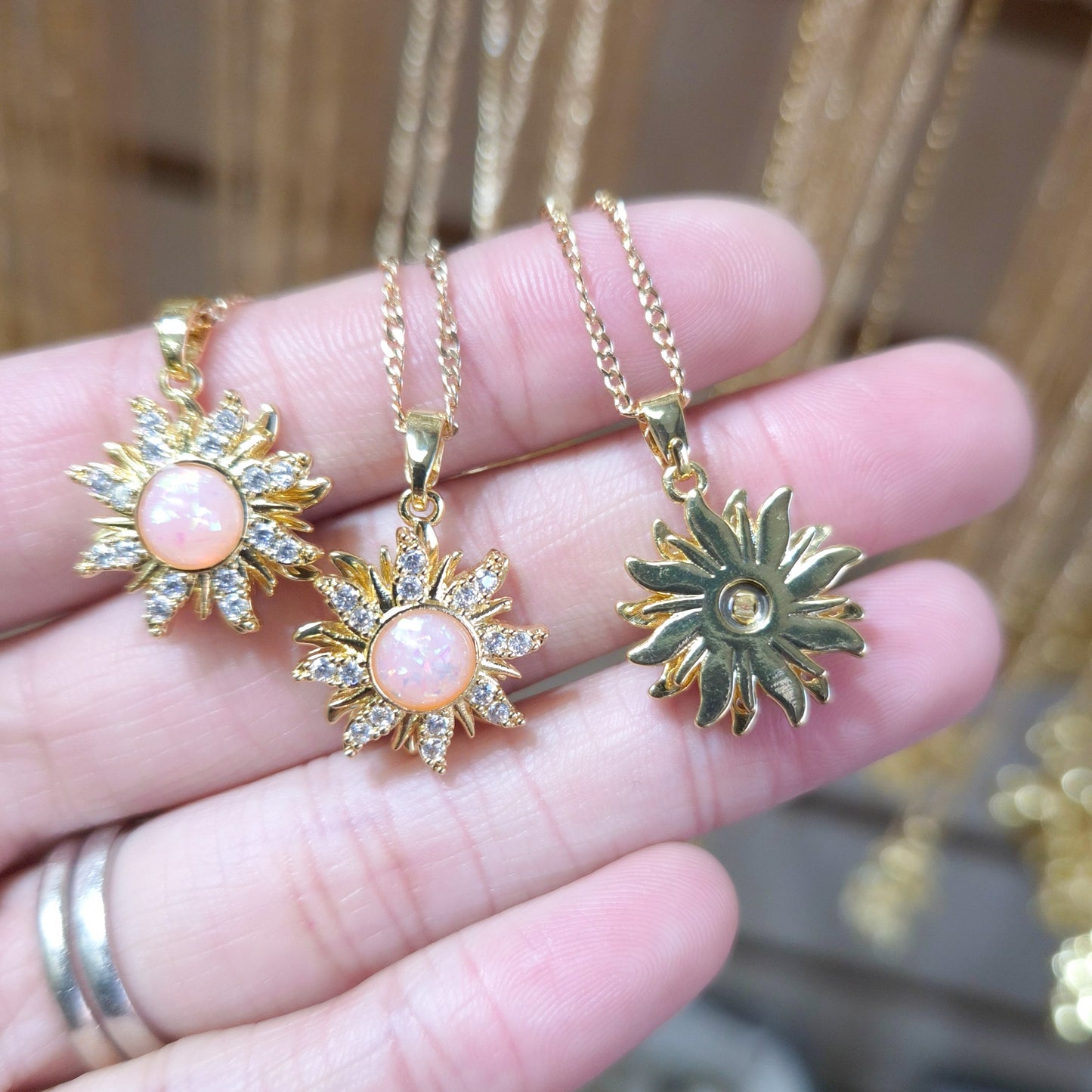Pink Opal Sun Fidget Spinner Necklace