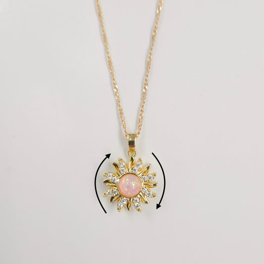 Pink Opal Sun Fidget Spinner Necklace
