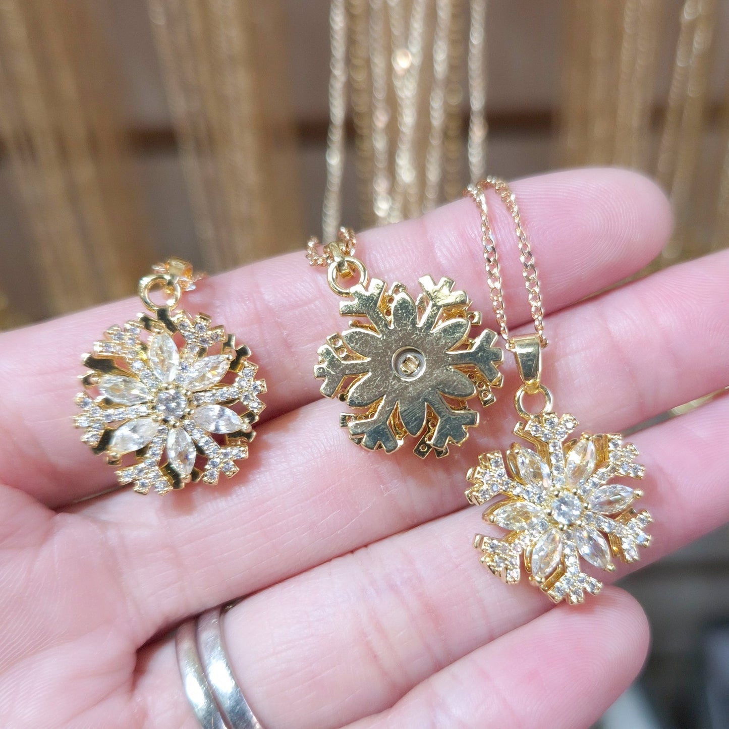 Bedazzled Snowflake Flower Fidget Spinner Necklace
