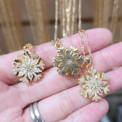 Bedazzled Snowflake Flower Fidget Spinner Necklace