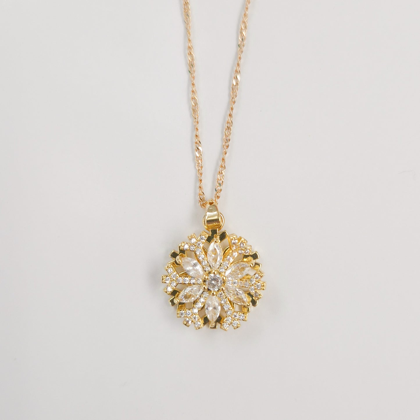 Bedazzled Snowflake Flower Fidget Spinner Necklace