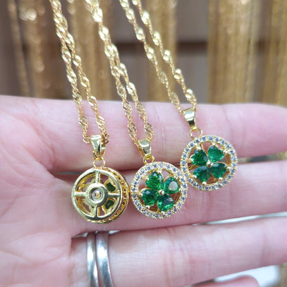 Dainty Clover Circle Fidget Spinner Necklace