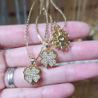 Dainty Shamrock Four Leaf Clover Fidget Spinner Necklace