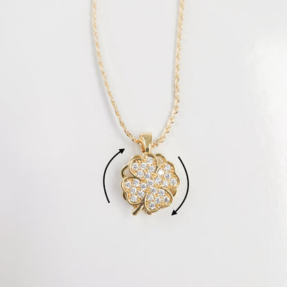 Dainty Shamrock Four Leaf Clover Fidget Spinner Necklace