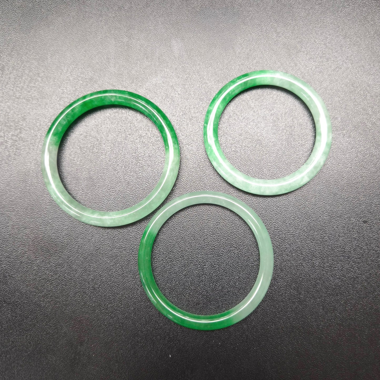 Narrow Two Tone Green Round Jade Bangles