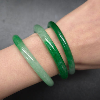 Narrow Two Tone Green Round Jade Bangles