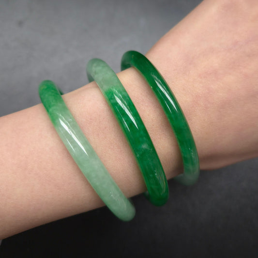 Narrow Two Tone Green Round Jade Bangles