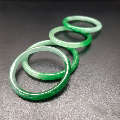 Narrow Two Tone Green Round Jade Bangles