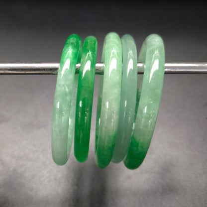 Narrow Two Tone Green Round Jade Bangles
