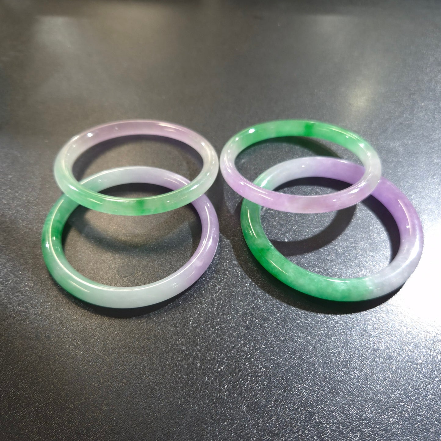 Narrow Tri Tone Round Jade Bangles