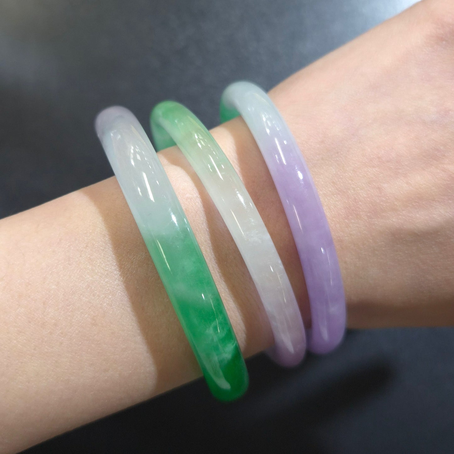 Narrow Tri Tone Round Jade Bangles