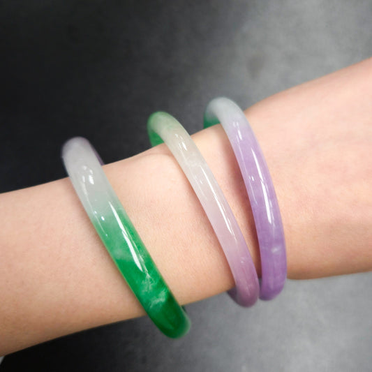 Narrow Tri Tone Round Jade Bangles