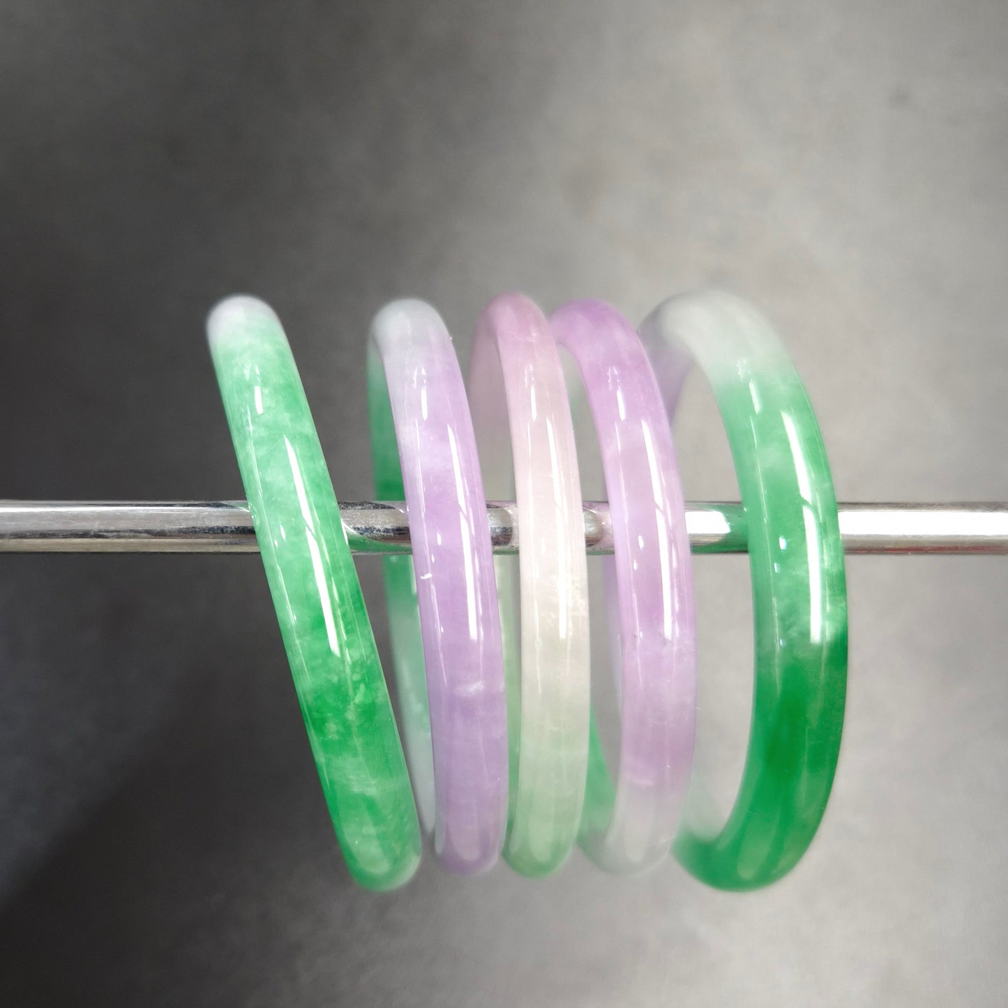 Narrow Tri Tone Round Jade Bangles