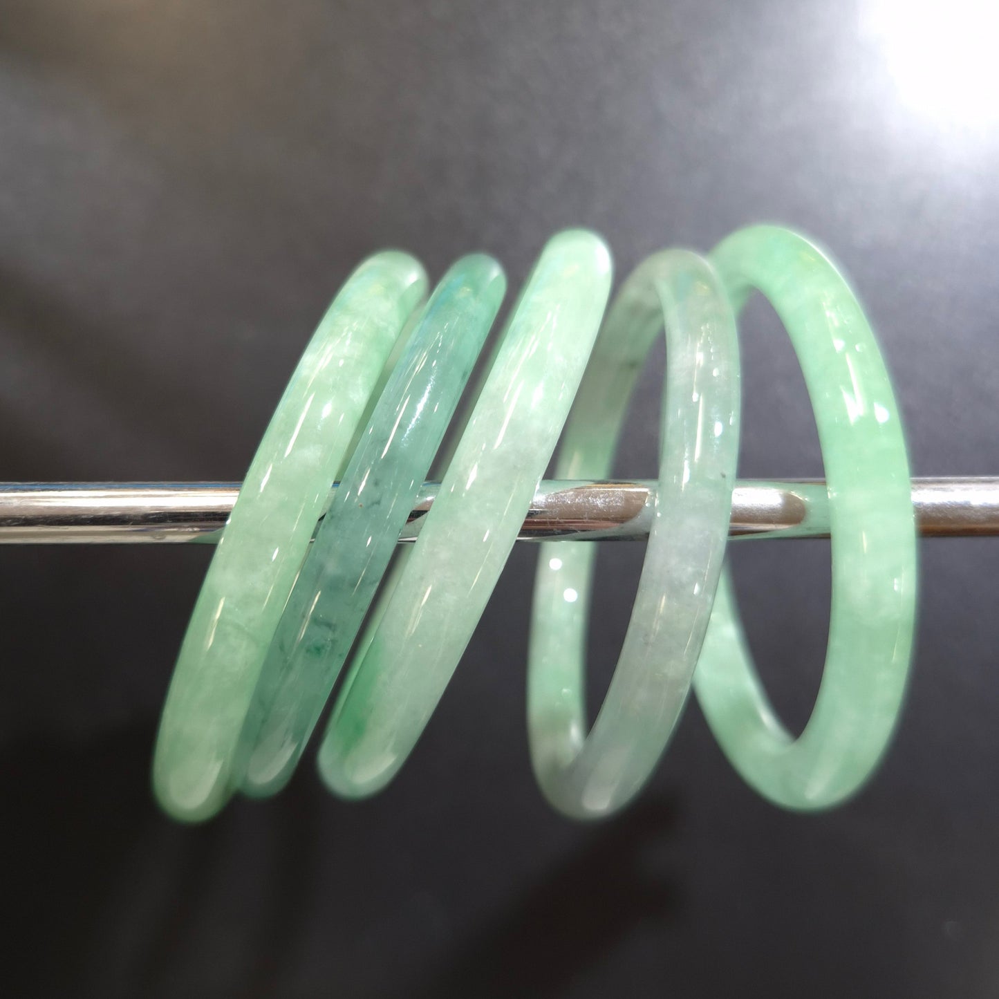 Narrow Pale Green Round Jade Bangles