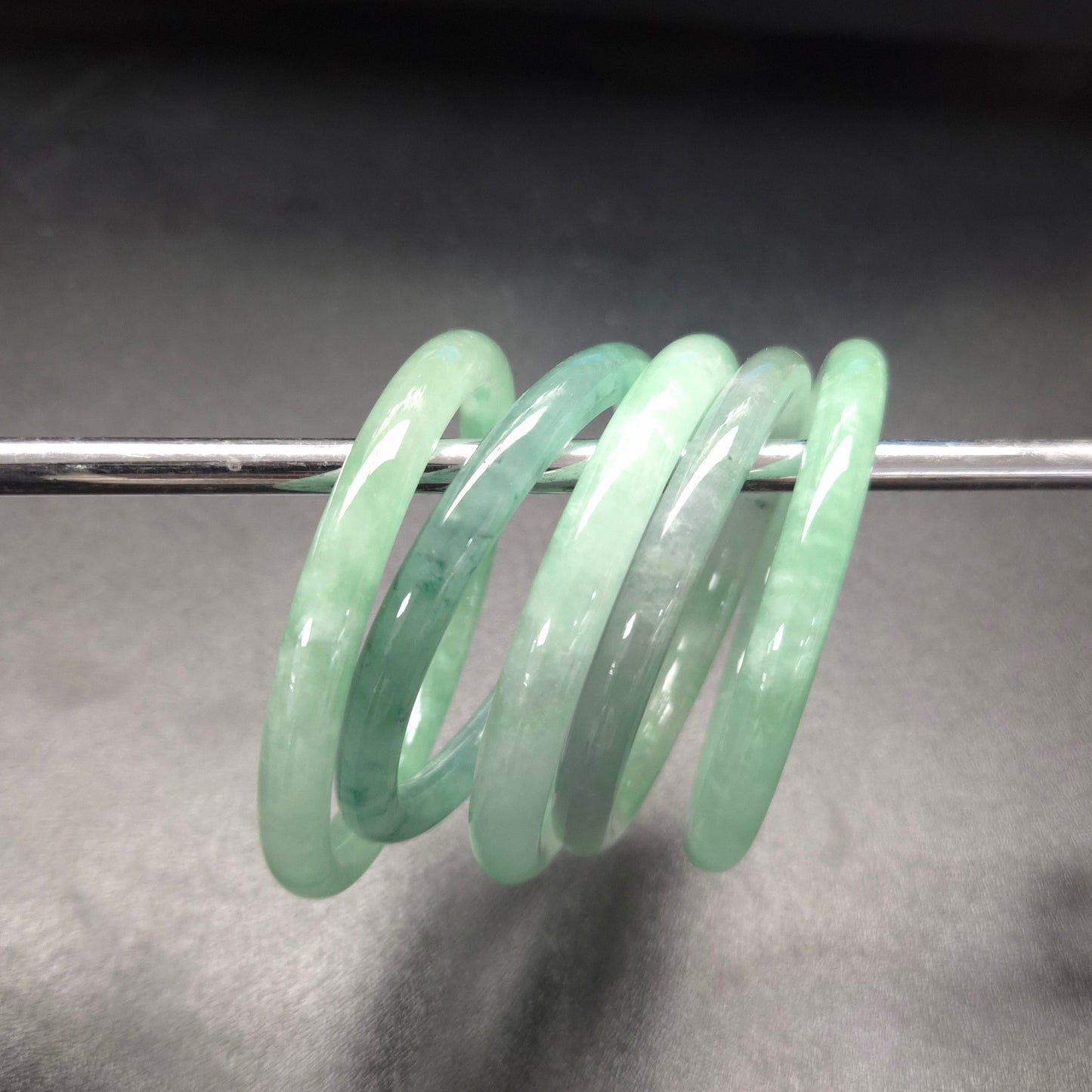 Narrow Pale Green Round Jade Bangles