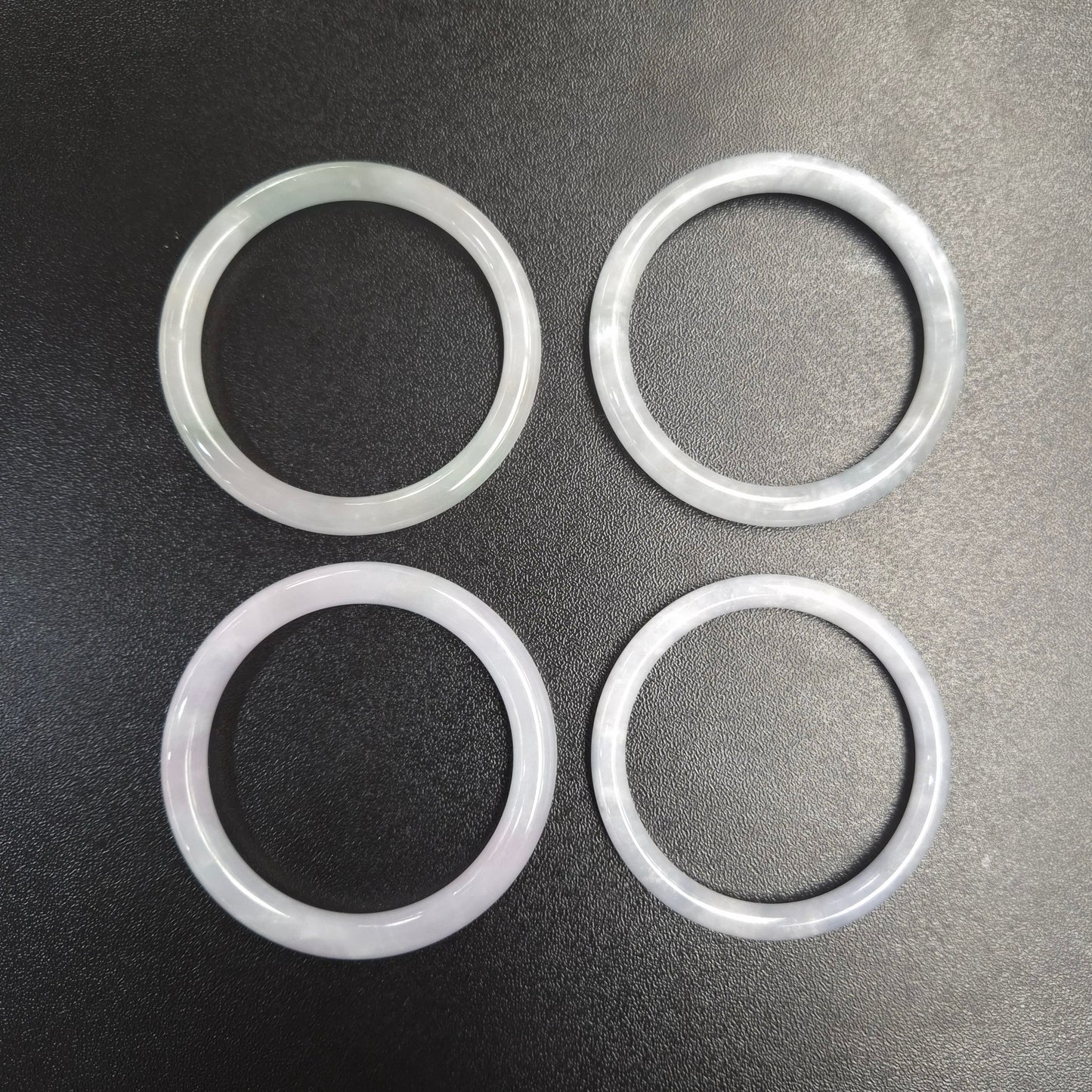 Narrow White Grey Round Jade Bangles