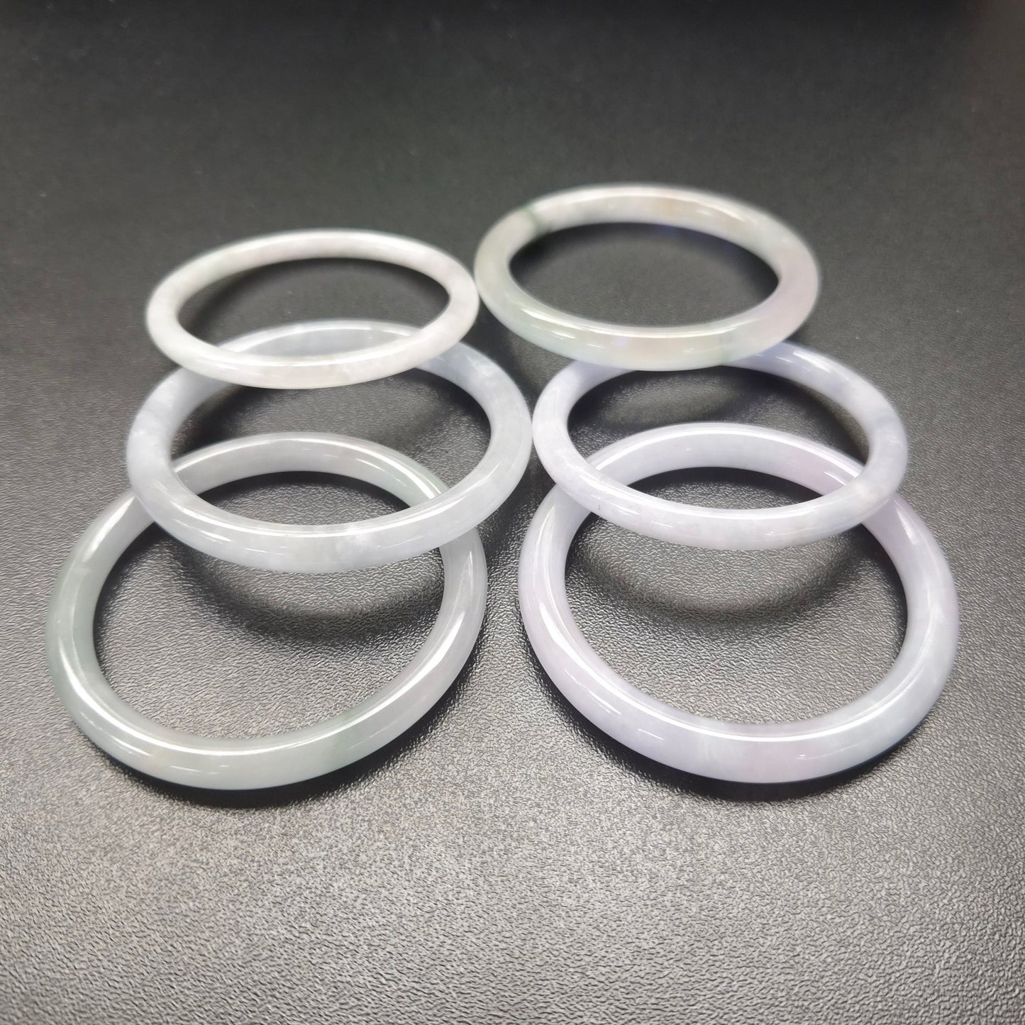 Narrow White Grey Round Jade Bangles