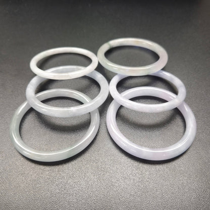 Narrow White Grey Round Jade Bangles