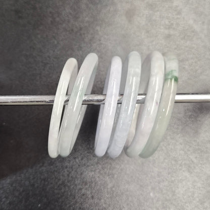 Narrow White Grey Round Jade Bangles