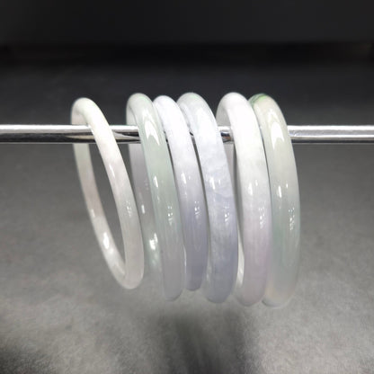 Narrow White Grey Round Jade Bangles