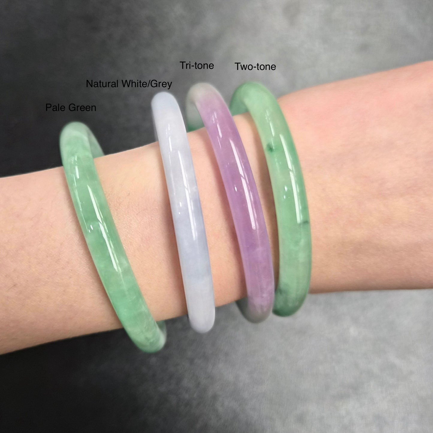 Narrow White Grey Round Jade Bangles