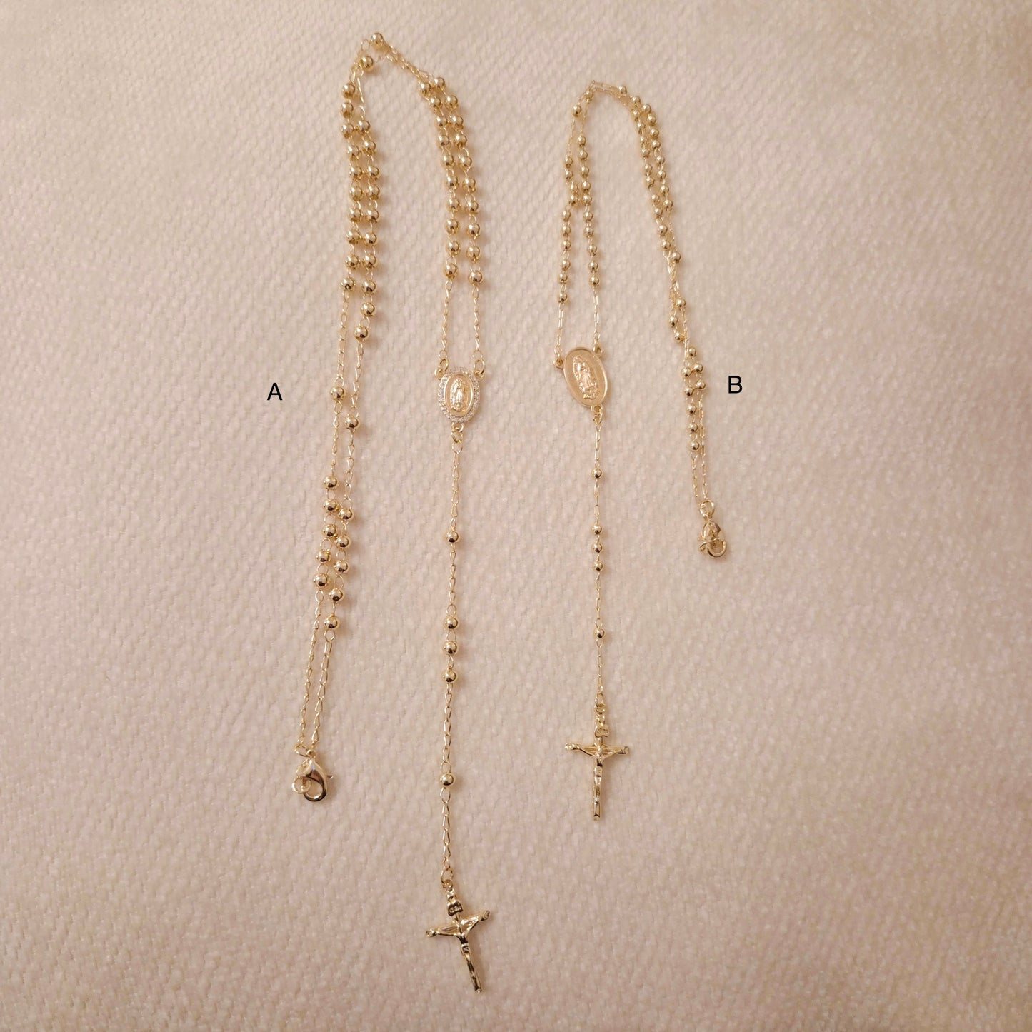 18K Gold Plated Virgin Mary Rosary Beaded Cross Necklace