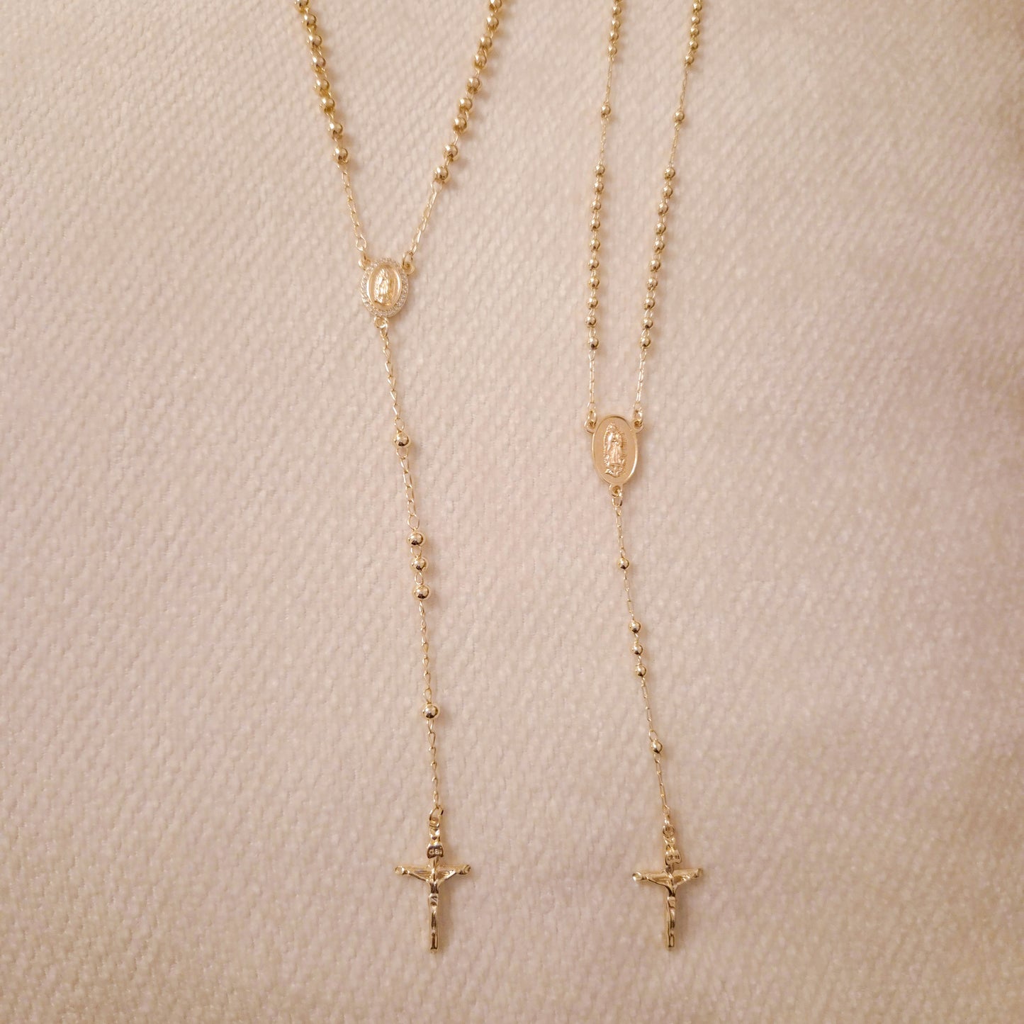 18K Gold Plated Virgin Mary Rosary Beaded Cross Necklace