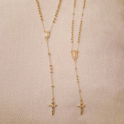 18K Gold Plated Virgin Mary Rosary Beaded Cross Necklace