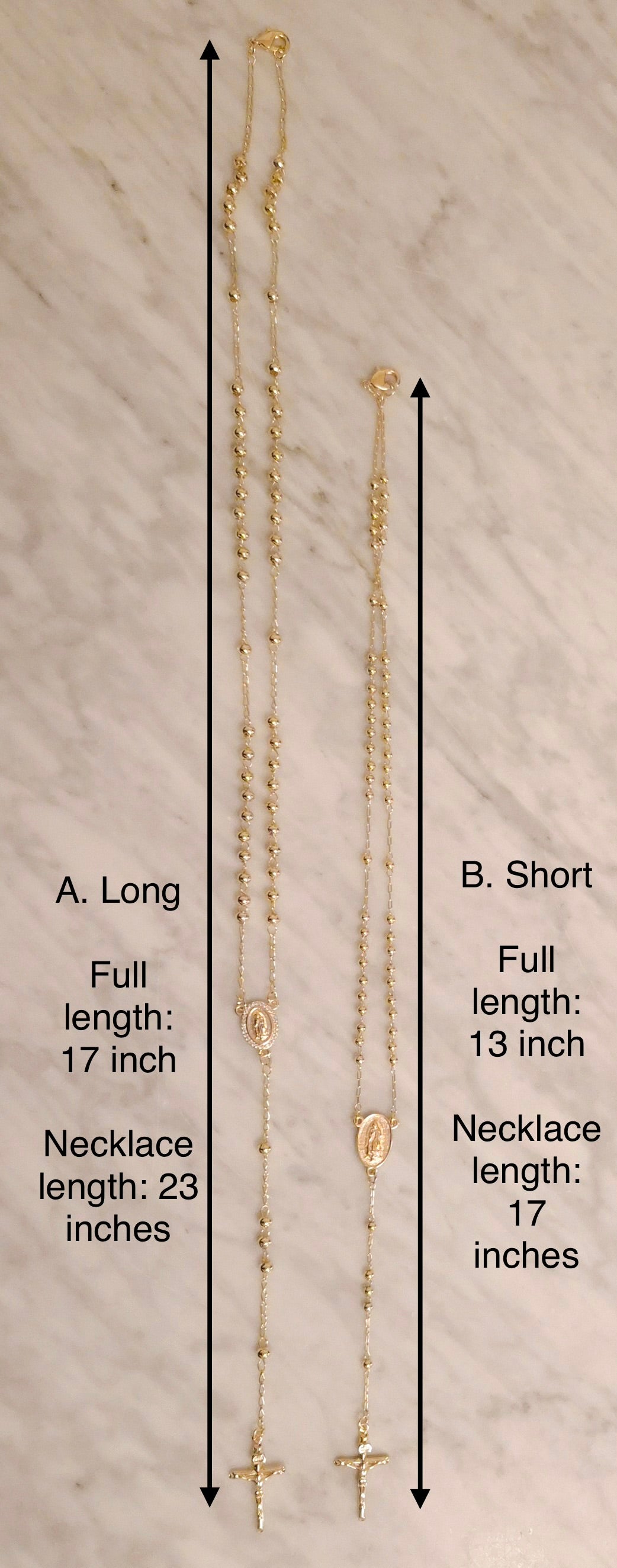 18K Gold Plated Virgin Mary Rosary Beaded Cross Necklace