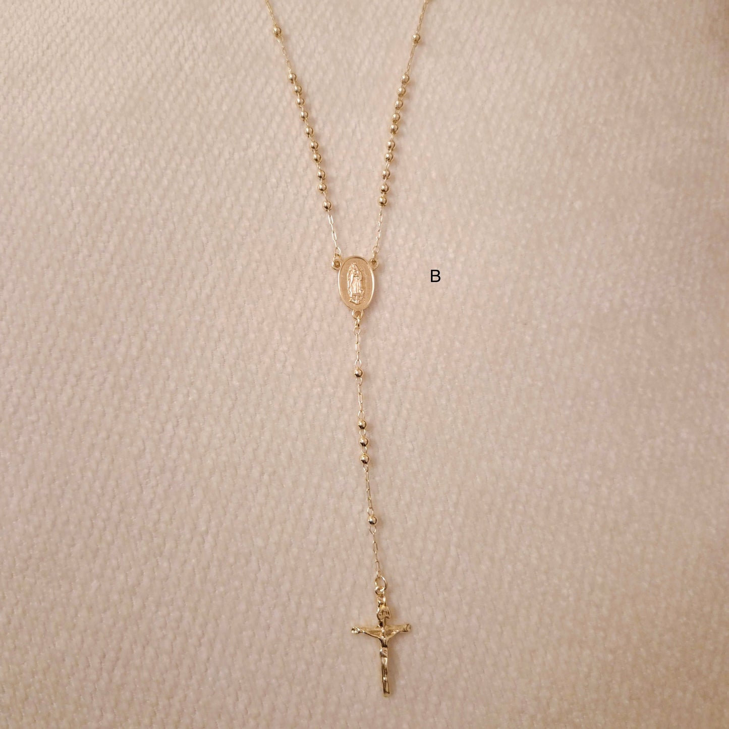 18K Gold Plated Virgin Mary Rosary Beaded Cross Necklace
