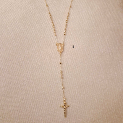 18K Gold Plated Virgin Mary Rosary Beaded Cross Necklace