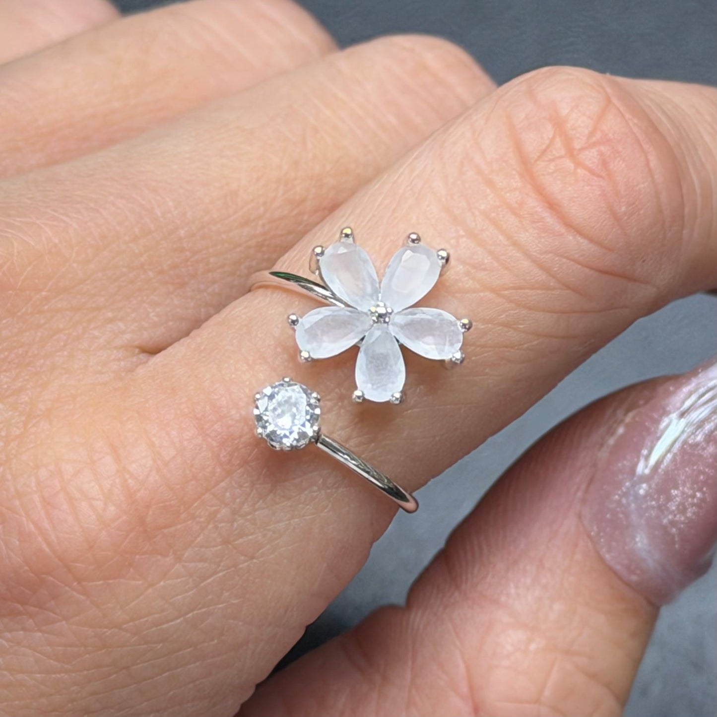 Crystal Flower Adjustable Ring