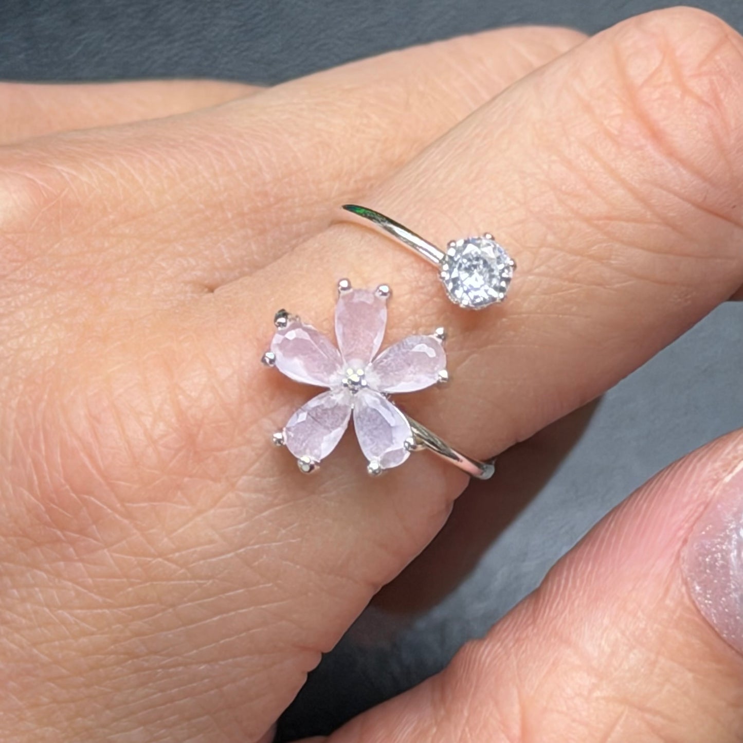 Crystal Flower Adjustable Ring