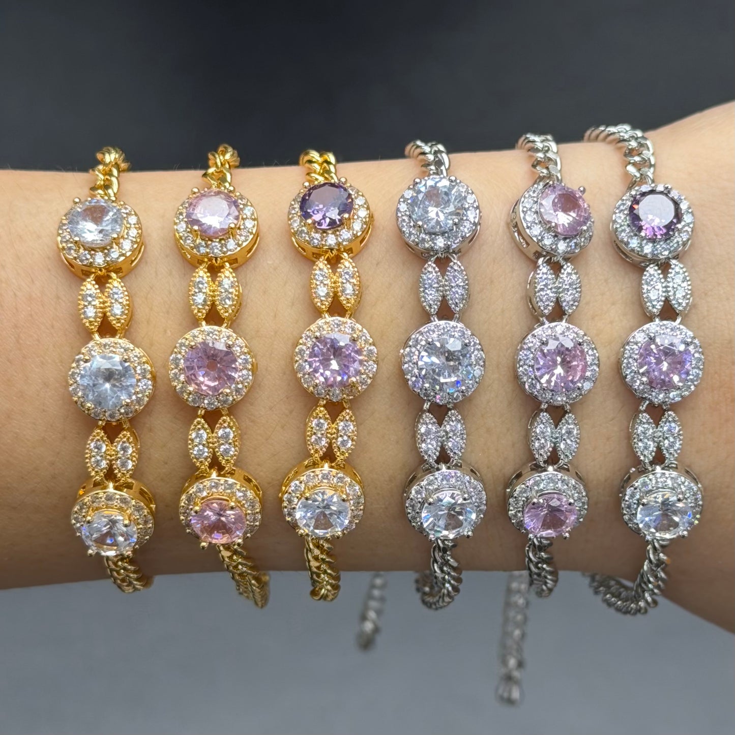 Round Halo Adjustable Bracelet