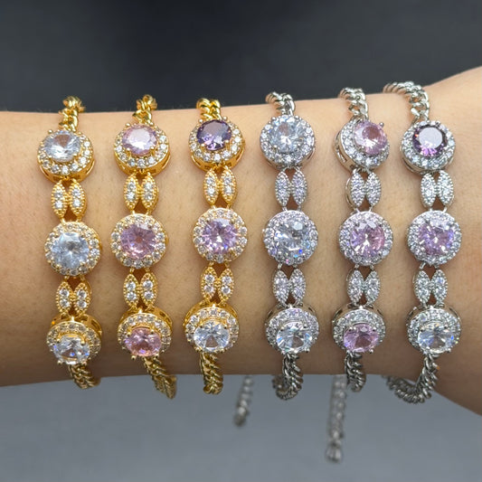 Round Halo Adjustable Bracelet