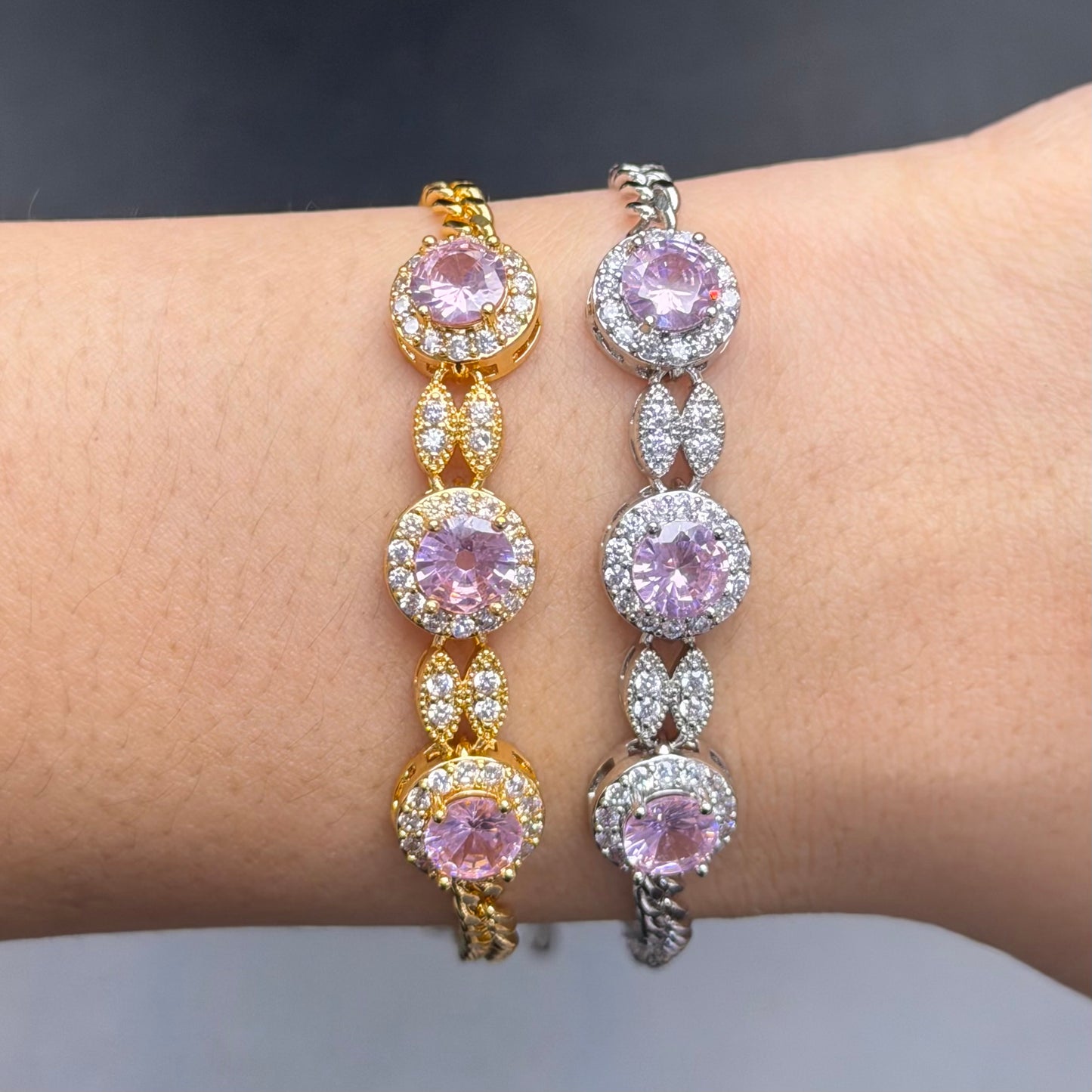 Round Halo Adjustable Bracelet