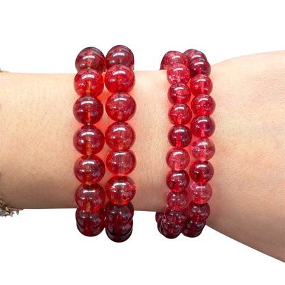 Ice Red Crackle Quartz Beaded Bracelet