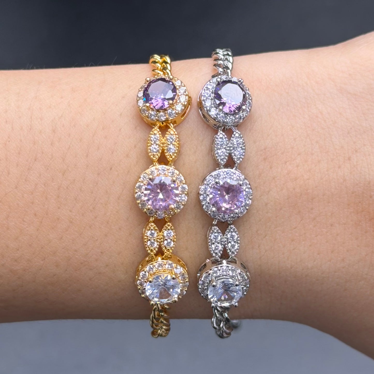 Round Halo Adjustable Bracelet