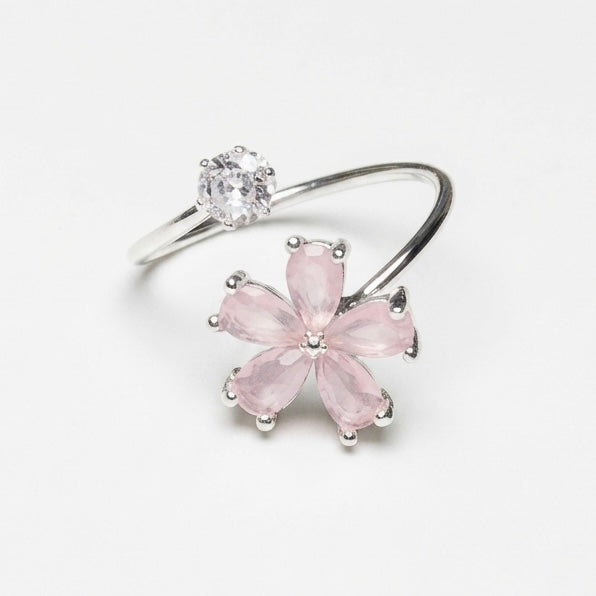 Crystal Flower Adjustable Ring