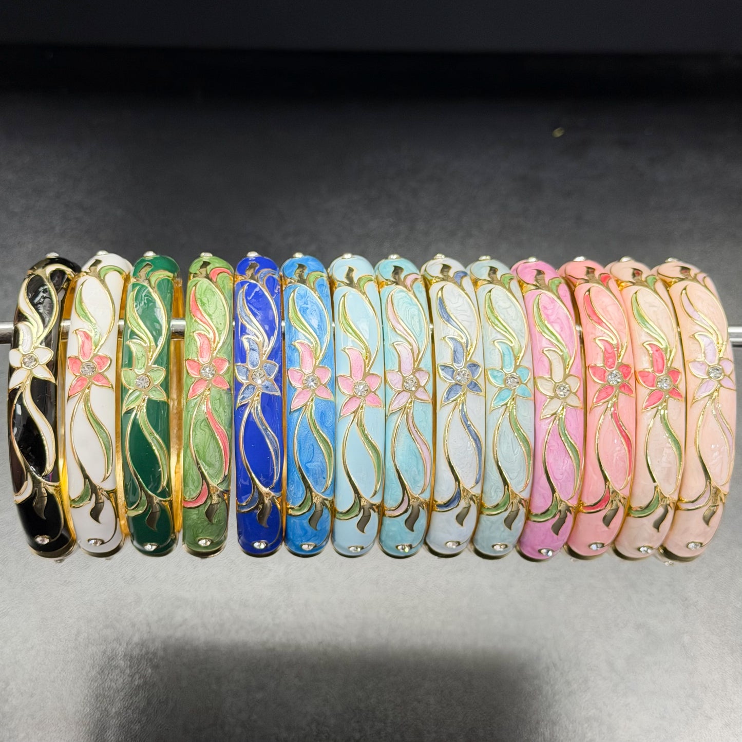 10 mm Floral Enamel Bangle with CZ stones
