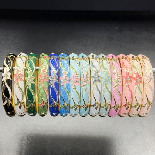10 mm Floral Enamel Bangle with CZ stones