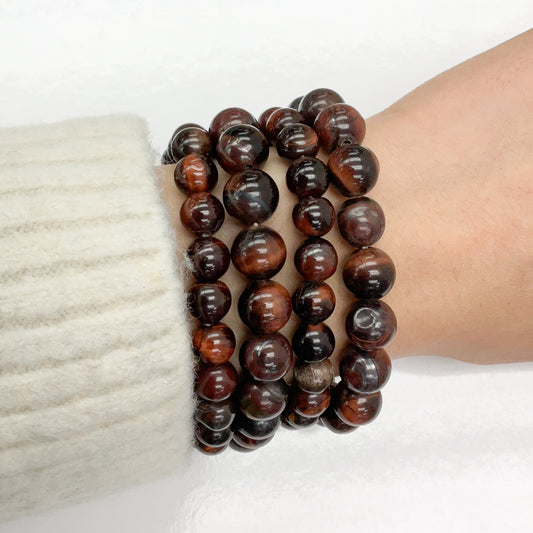 Red Tiger’s Eye Beaded Gemstone Bracelet