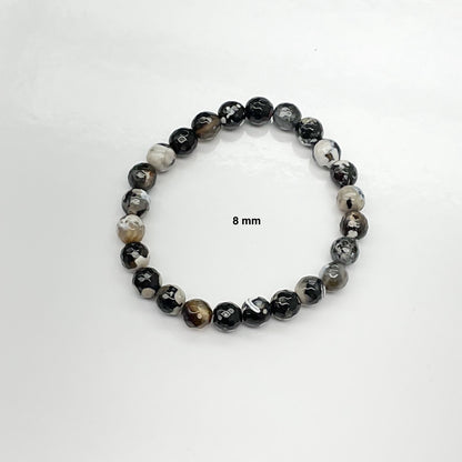 Black and White Fire Agate Beaded Gemstone Bracelet