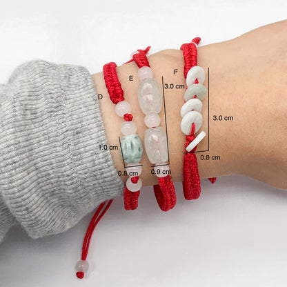 Red String White Jade Adjustable Bracelet for Good Luck