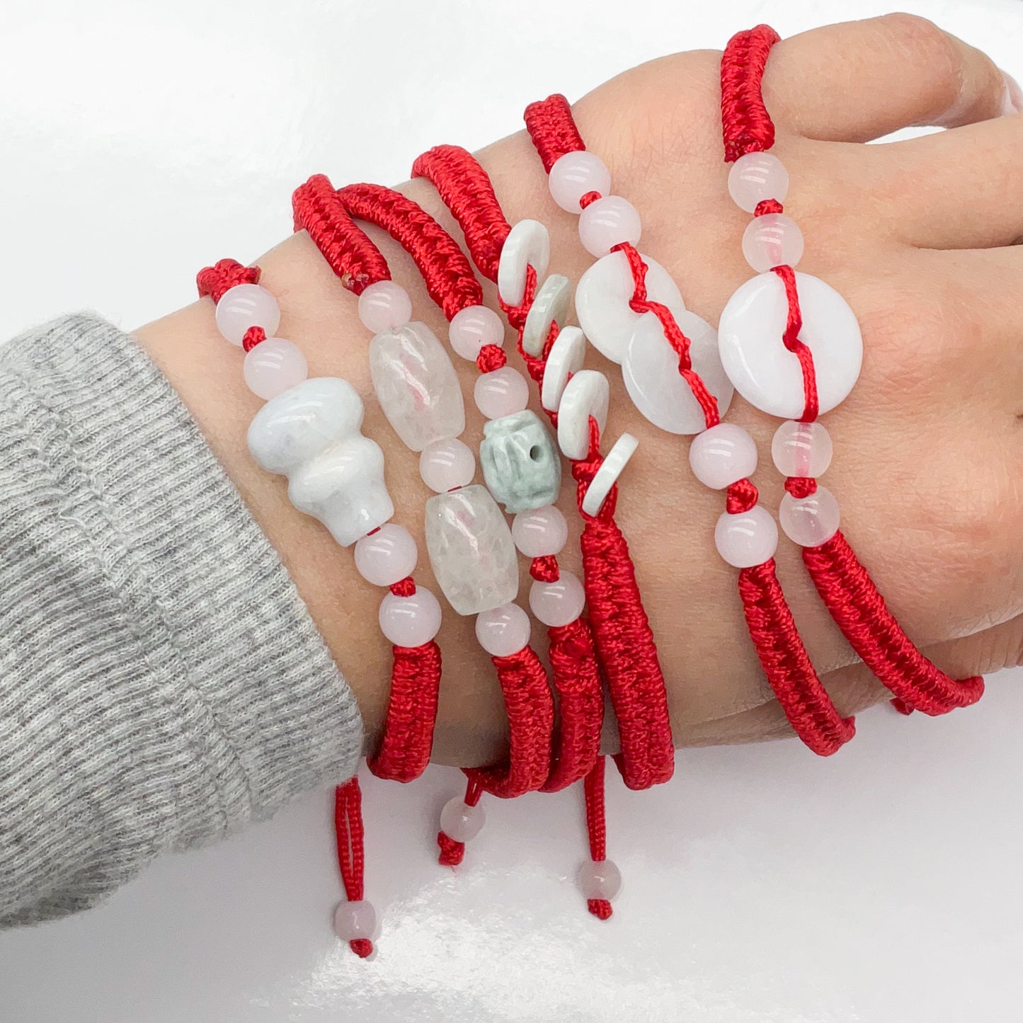 Red String White Jade Adjustable Bracelet for Good Luck